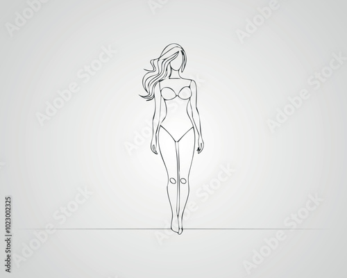 Minimalist Female Fashion Model Outline Illustration. One line art woman illustration