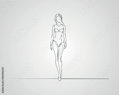 Minimalist Female Fashion Model Outline Illustration. One line art woman illustration