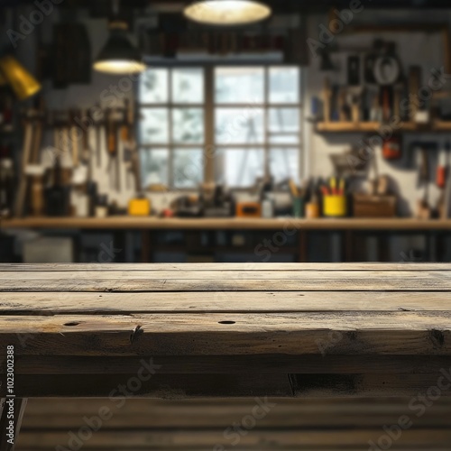 Rustic Wooden Table Background, Workshop Table, Industrial Workspace, Tool Shed Background, Craft Room, Woodworking Space