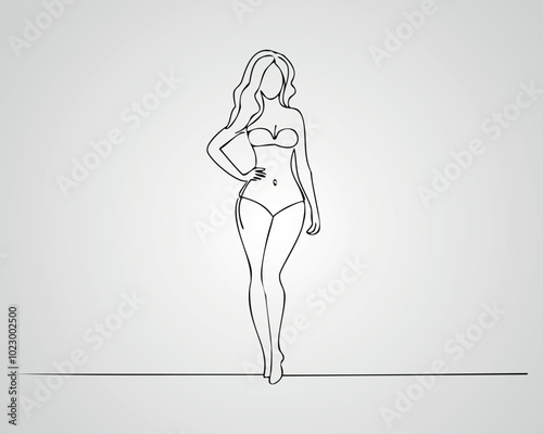 Minimalist Female Fashion Model Outline Illustration. One line art woman illustration