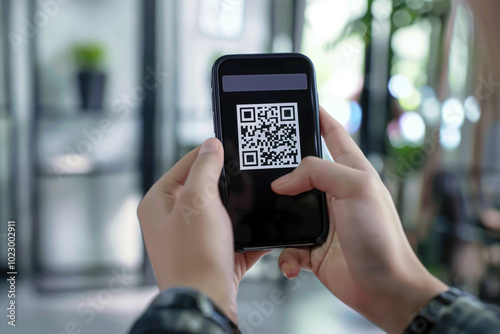 Obraz na płótnie Scanning QR code on smartphone screen. w salonie