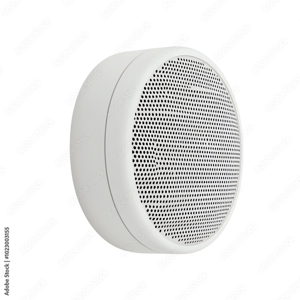 Modern round wall-mounted speaker designed for clear sound and aesthetic appeal in any room setting. isolated background Modern round wall-mounted speaker designed for clear sound and aesthetic appeal in any room setting. isolated background