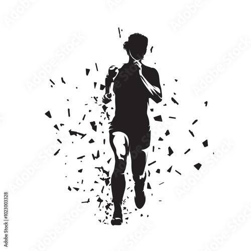 Running woman, front view, abstract isolated vector silhouette, ink drawing. Run logo