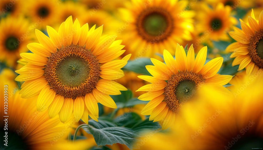 Fototapeta premium Sunflowers background. Sunflowers close-up. Wallpaper for screen