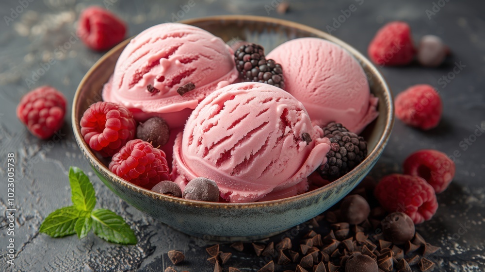 Ice cream balls in a beautiful bowl, summer concept. Ice cream. Dessert. Ice cream balls in a beautiful bowl, summer concept. Ice cream. Dessert.