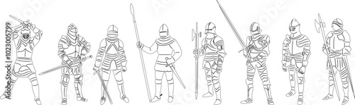 set of knights sketch, outline, vector