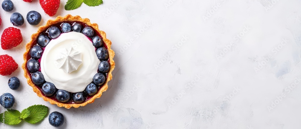 Blueberry tart with a buttery crust, glazed berries, and a side of whipped cream, casual dessert aesthetic Blueberry tart with a buttery crust, glazed berries, and a side of whipped cream, casual dessert aesthetic