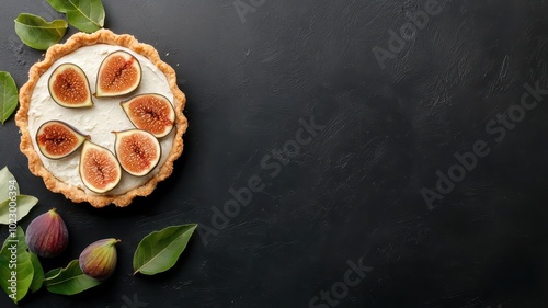 Fig and goat cheese tart with a flaky pastry crust, gourmet savorysweet combination, elegant presentation photo