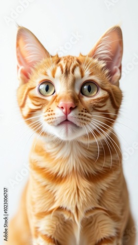 Ginger kitten looking up with curious expression