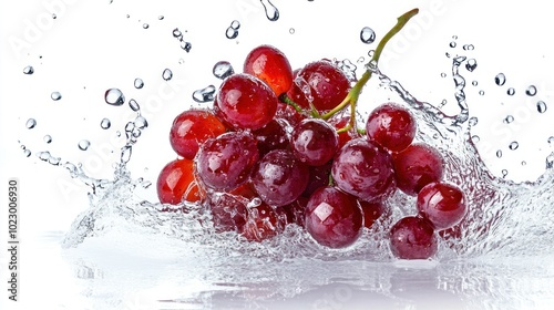 Red Grapes Splashing into Water with Bubbles