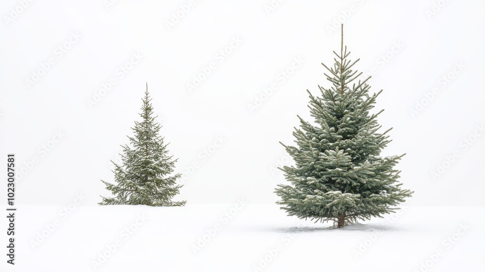 A single spruce tree stands out against a white backdrop. You can also see a fir, pine, and another spruce tree, all separate from the background. One of the spruce trees is shown from the side. A single spruce tree stands out against a white backdrop. You can also see a fir, pine, and another spruce tree, all separate from the background. One of the spruce trees is shown from the side.
