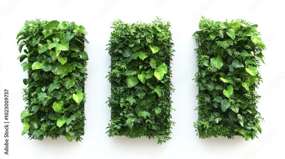 Naklejka premium Set of three vertical garden walls with greenery on an isolated white background