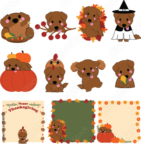 cute dog, Thanksgiving clip art, dog illustration, autumn elements, puppy clip art, fall theme art, harvest dog, pet Thanksgiving, turkey dog, friendly dog art, cute dog illustration