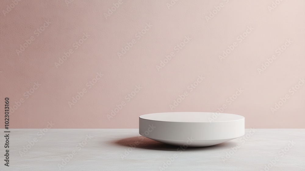 Minimalist display pedestal against a soft pink background, ideal for showcasing products or artwork in a stylish setting Minimalist display pedestal against a soft pink background, ideal for showcasing products or artwork in a stylish setting