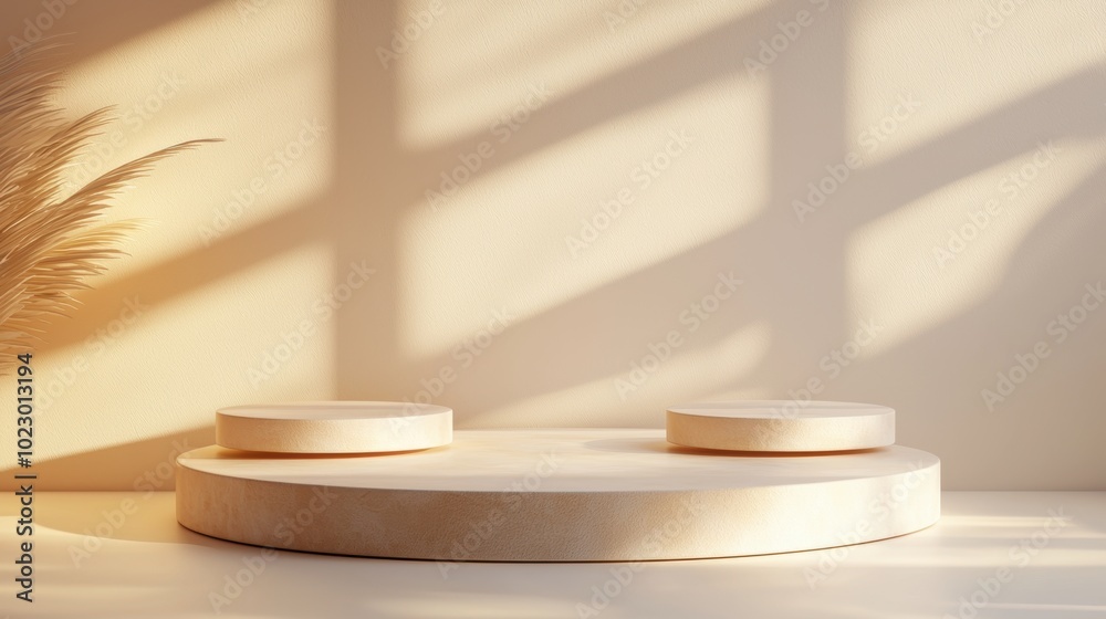Minimalist display podium with soft lighting, perfect for showcasing products in a serene setting Minimalist display podium with soft lighting, perfect for showcasing products in a serene setting