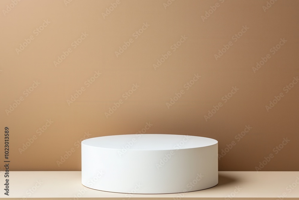 Minimalist white podium on a warm beige background, ideal for product display or artistic presentations Minimalist white podium on a warm beige background, ideal for product display or artistic presentations