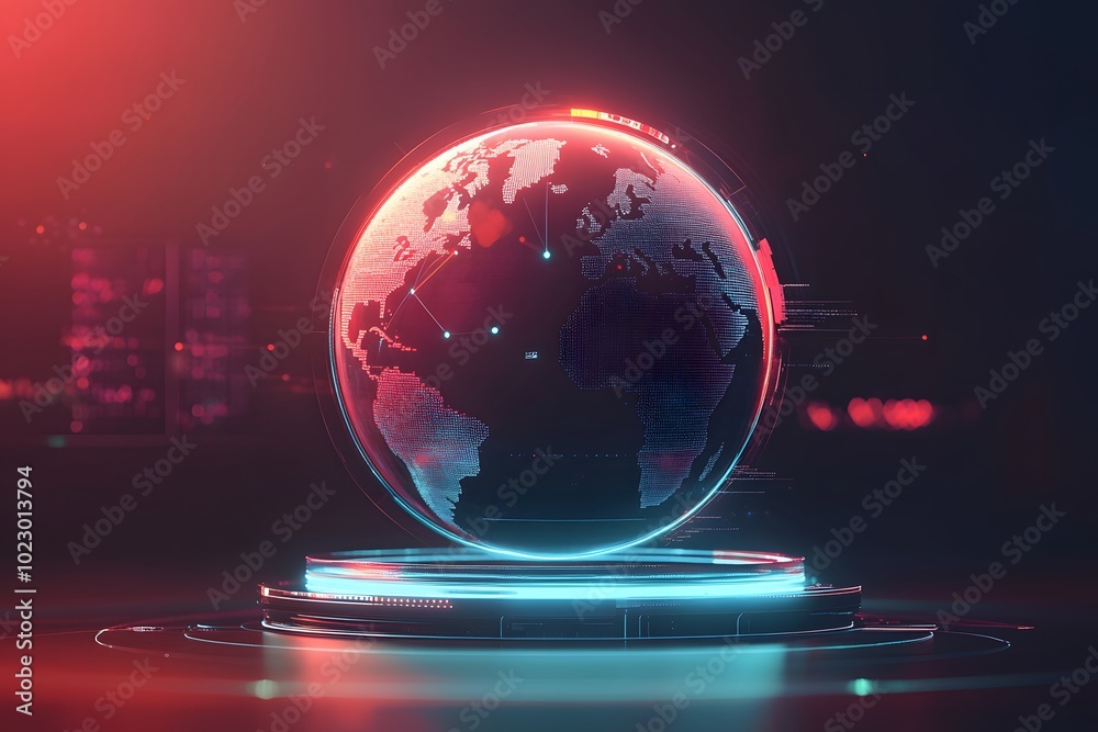 A Holographic Globe With Digital Connections In A Futuristic Setting A Holographic Globe With Digital Connections In A Futuristic Setting