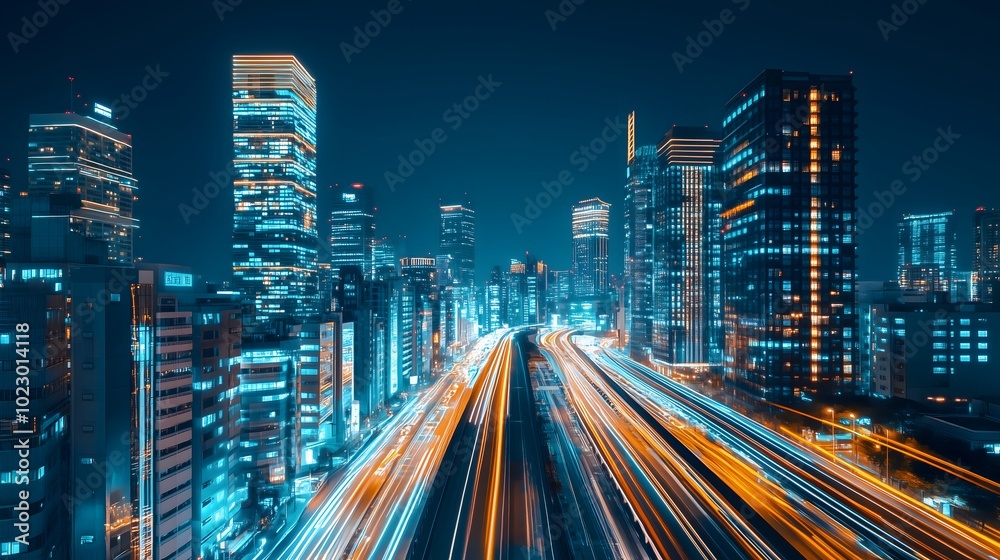 Fototapeta premium Urban Life Driven by AI in a Tech-Savvy Cityscape