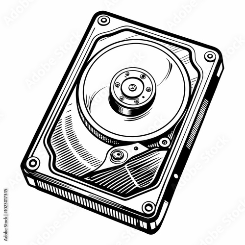 Monochrome Vector Illustration of a Hard Disk Drive