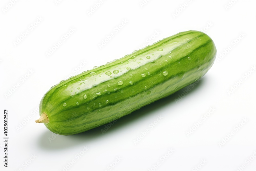 Fresh Cucumber on White Background with Water Droplets Fresh Cucumber on White Background with Water Droplets