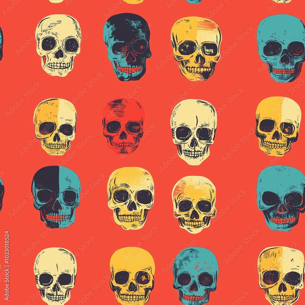 Colorful Funky Skull Motif Pattern Design Colorful Funky Skull Motif Pattern Design
