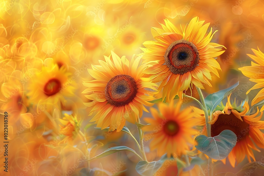 Vibrant Sunflowers with Blurred Background Vibrant Sunflowers with Blurred Background