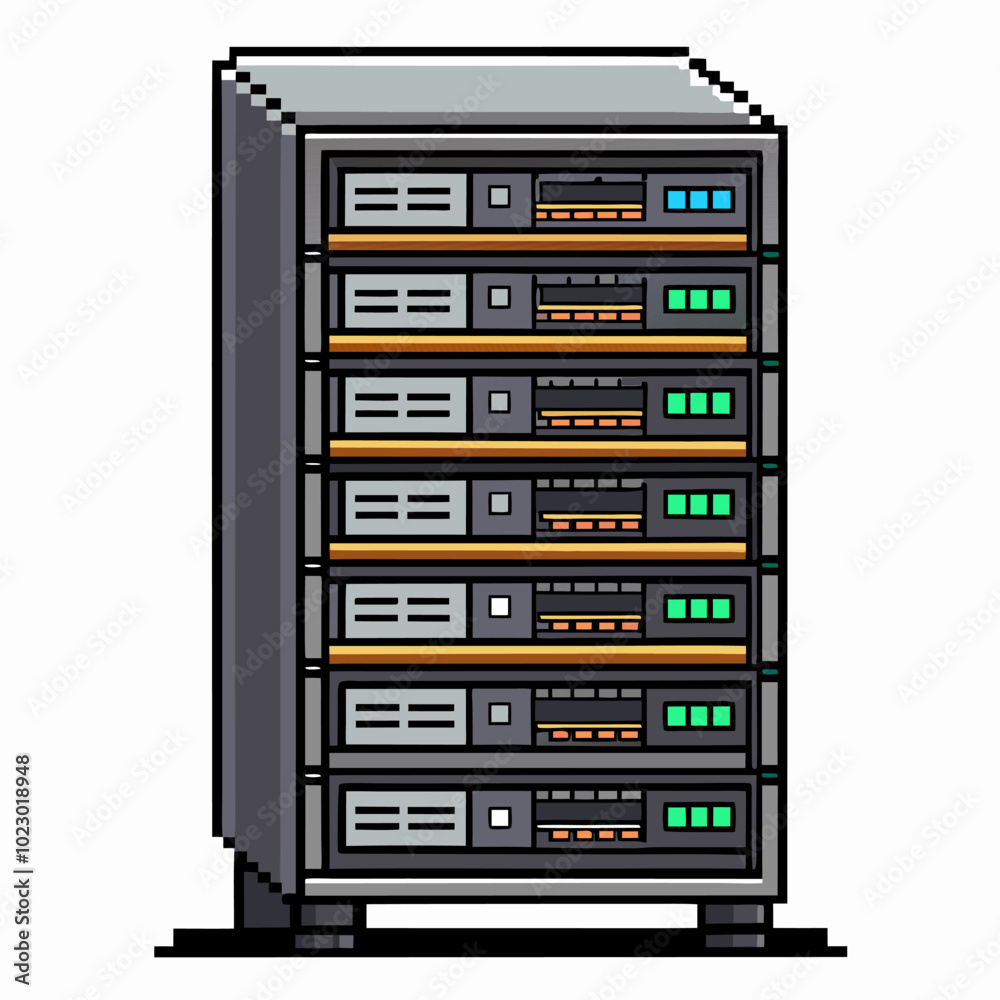 Pixel Art Server Rack Illustration Retro Style Vector with Technology Theme Pixel Art Server Rack Illustration Retro Style Vector with Technology Theme