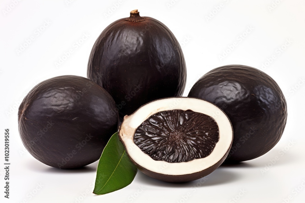 Fototapeta premium Black Sapote with White Interior on Clean Background