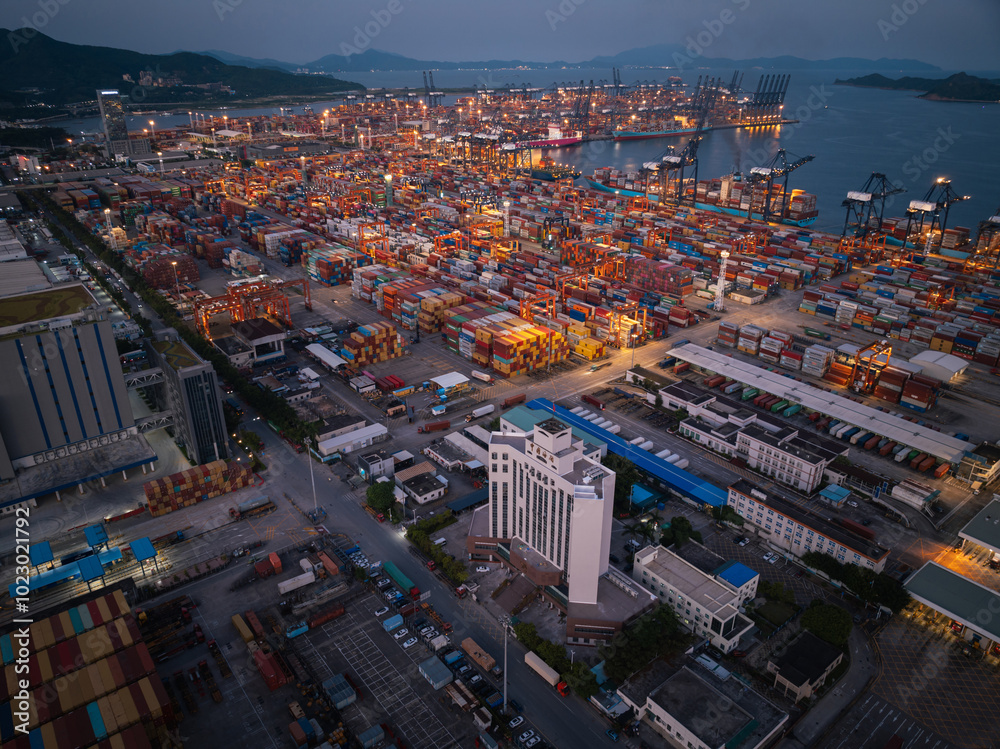 Fototapeta premium Shenzhen ,China - July 27th, 2022: Aerial view of Yantian international container terminal in Shenzhen city, China