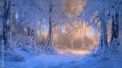 Enchanted Winter Forest Path in Twilight Hues
