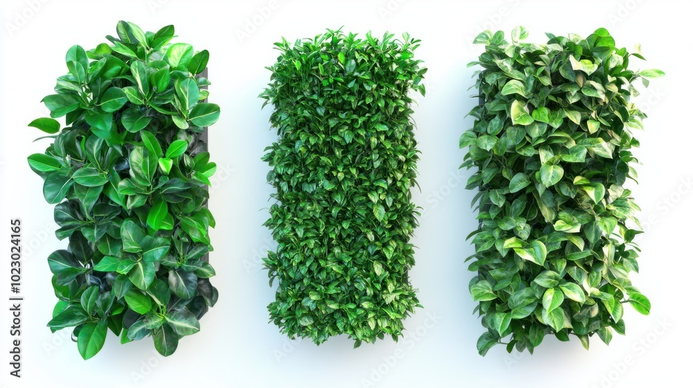 Naklejka premium Trio of lush vertical green walls isolated on a white background