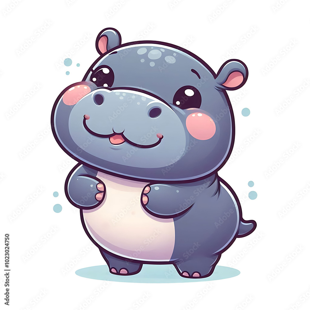 Fototapeta premium Cute Cartoon Hippo with Big Eyes and Smiling Face
