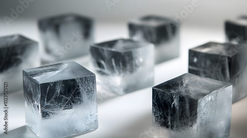 Close-up of Clear Ice Cubes with Detailed Textures photo