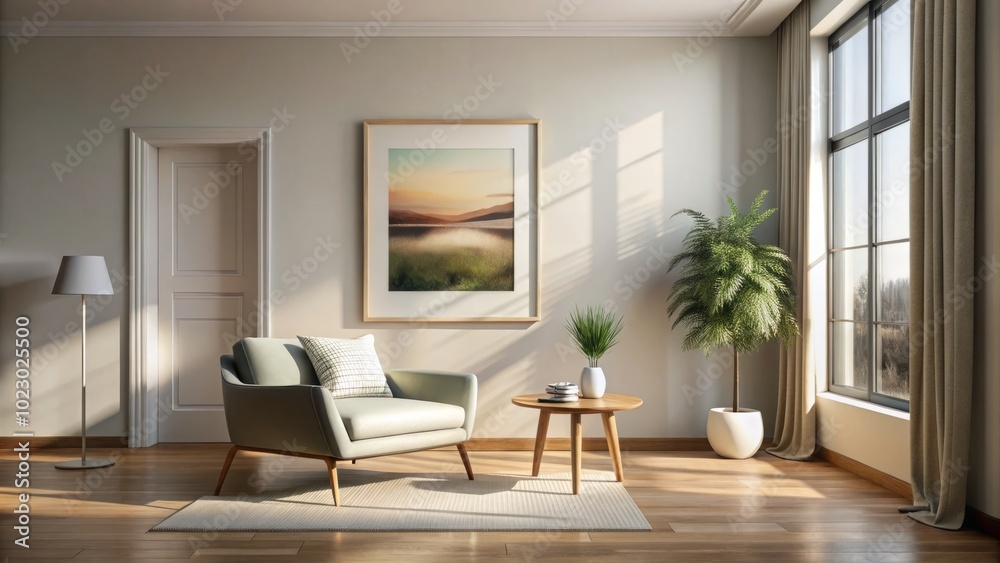 The minimalist room showcases framed artwork, reflecting a modern design aesthetic that combines simplicity with sophistication for a tranquil living space. The minimalist room showcases framed artwork, reflecting a modern design aesthetic that combines simplicity with sophistication for a tranquil living space.