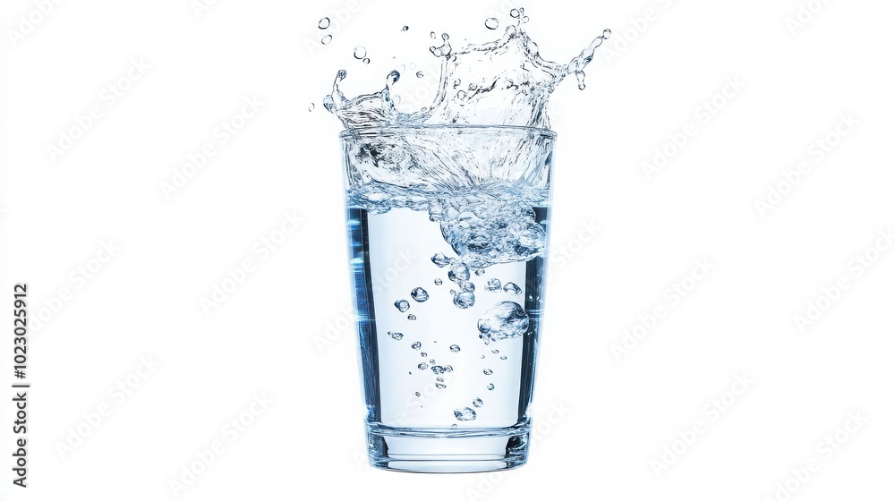 Splashing water in a clear glass on a white isolated background Splashing water in a clear glass on a white isolated background
