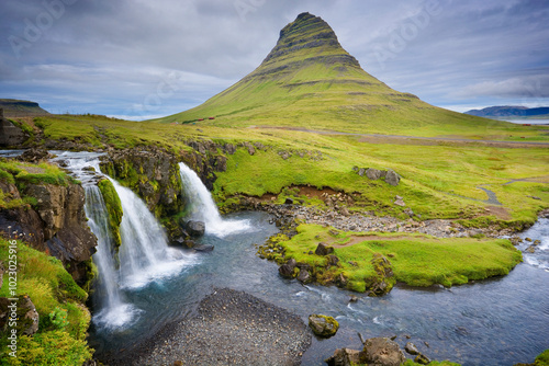 Kirkjufellsfoss waterfall near Grundarfjörður at the northern side of the Snæfellsnes Peninsula in West Iceland