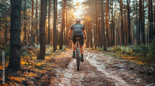 A cyclist navigating a beautiful mountain path surrounded by breathtaking nature views