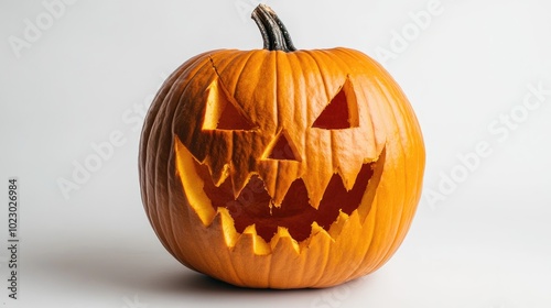 Evil grinning Halloween pumpkin isolated on white