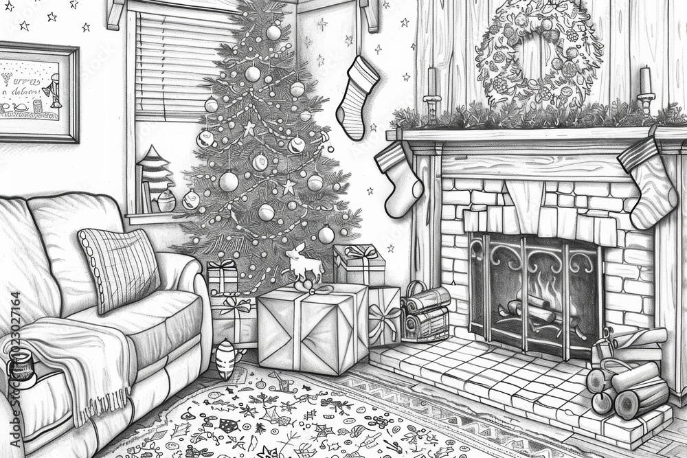 Fototapeta premium Simple Christmas tree coloring page for kids, fun and easy festive activity