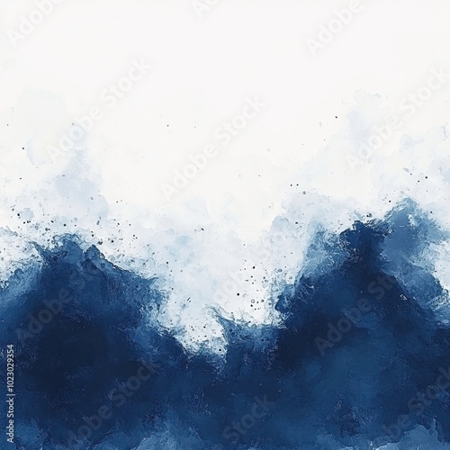 Abstract watercolor painting with navy blue hues and white background, ideal for modern design projects.