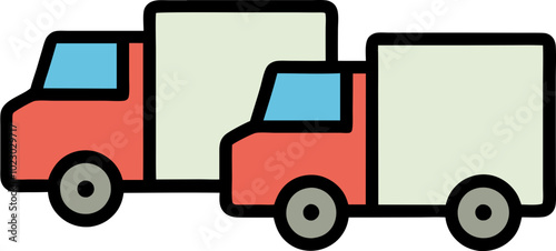 Minimalist delivery trucks icon in flat design 두 대의 배달 트럭 아이콘, 미니멀리스트 평면 디자인