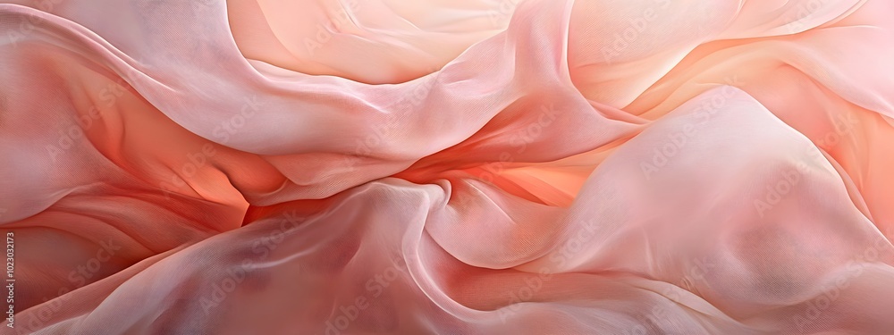 A flowing, pink and peach-colored fabric with an ethereal feel, giving the impression of movement and fluidity