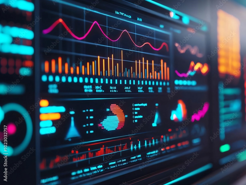 A colorful data visualization on a modern digital screen, showcasing analytical trends and statistical graphs with vibrant effects. A colorful data visualization on a modern digital screen, showcasing analytical trends and statistical graphs with vibrant effects.