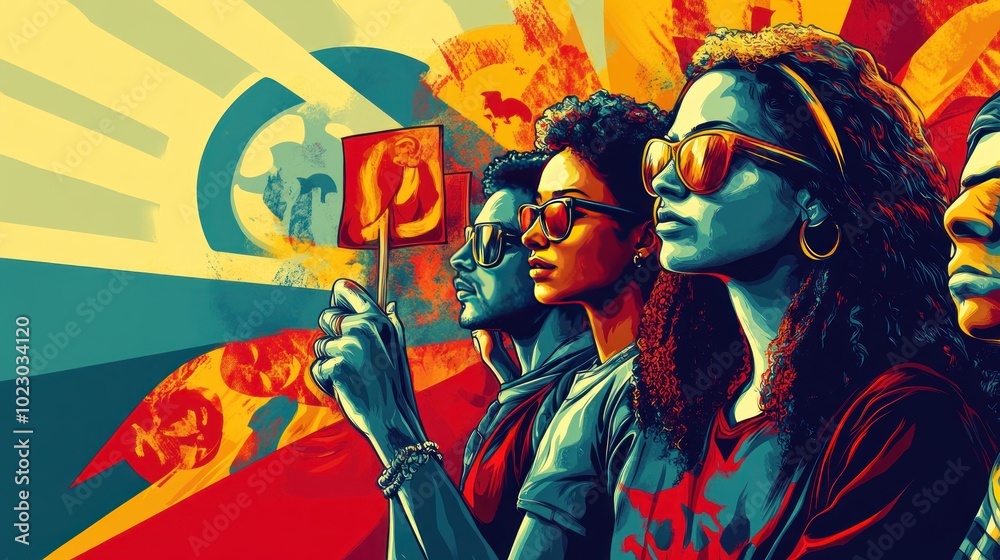 A vibrant illustration of diverse individuals holding up a sign, symbolizing unity and activism. A vibrant illustration of diverse individuals holding up a sign, symbolizing unity and activism.
