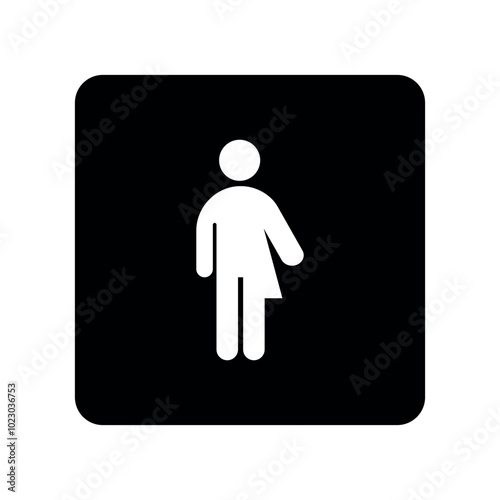 All gender restroom square sign. Gender neutral toilet icon. Unisex vector flat symbol on black background. 