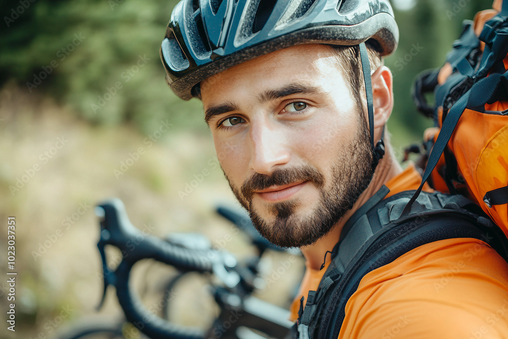 Beautiful autumn landscape with a person on a bicycle generative AI Beautiful autumn landscape with a person on a bicycle generative AI