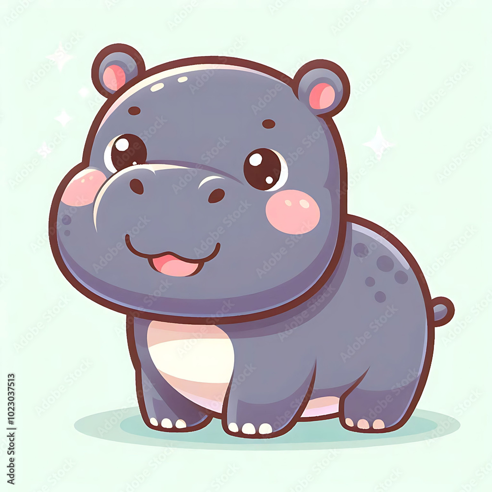Fototapeta premium Cute Cartoon Hippo Character with Bright Expression