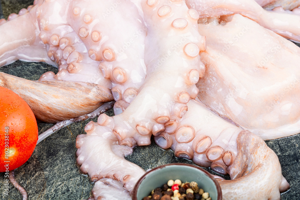 Fototapeta premium Fresh raw octopus cuttlefish ocean gourmet