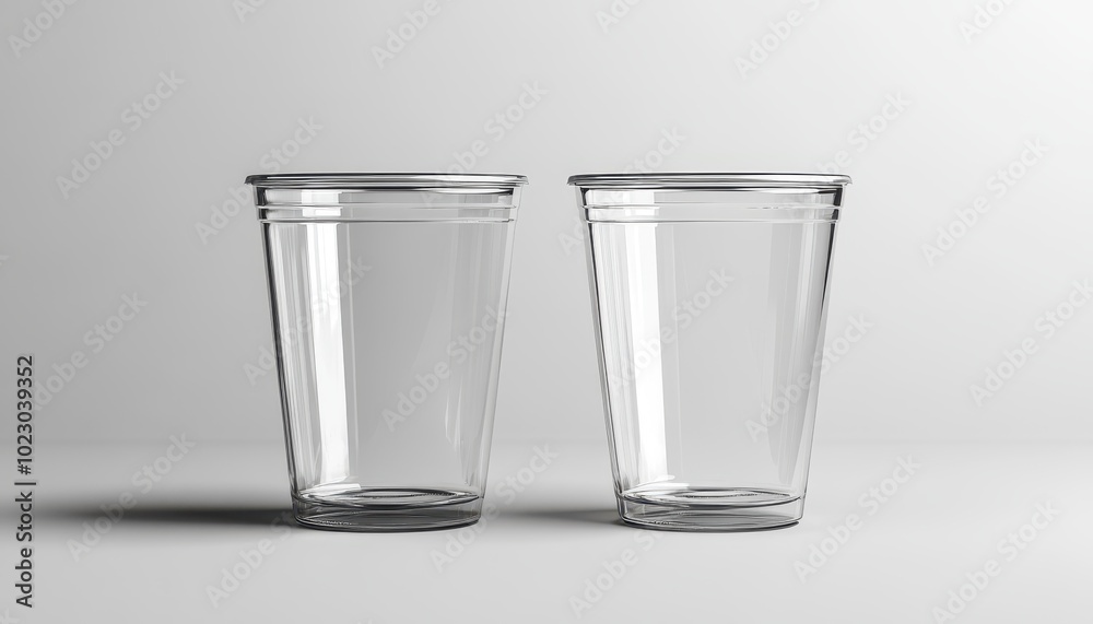 Clear plastic cup mockup for versatile beverage presentations in a minimalist setting Clear plastic cup mockup for versatile beverage presentations in a minimalist setting
