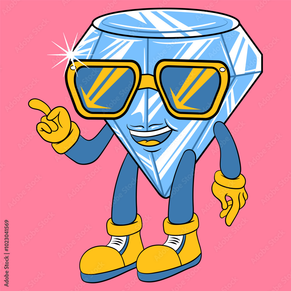 Cute Diamond With Sunglass Directing Cartoon Vector Illustration Cute Diamond With Sunglass Directing Cartoon Vector Illustration